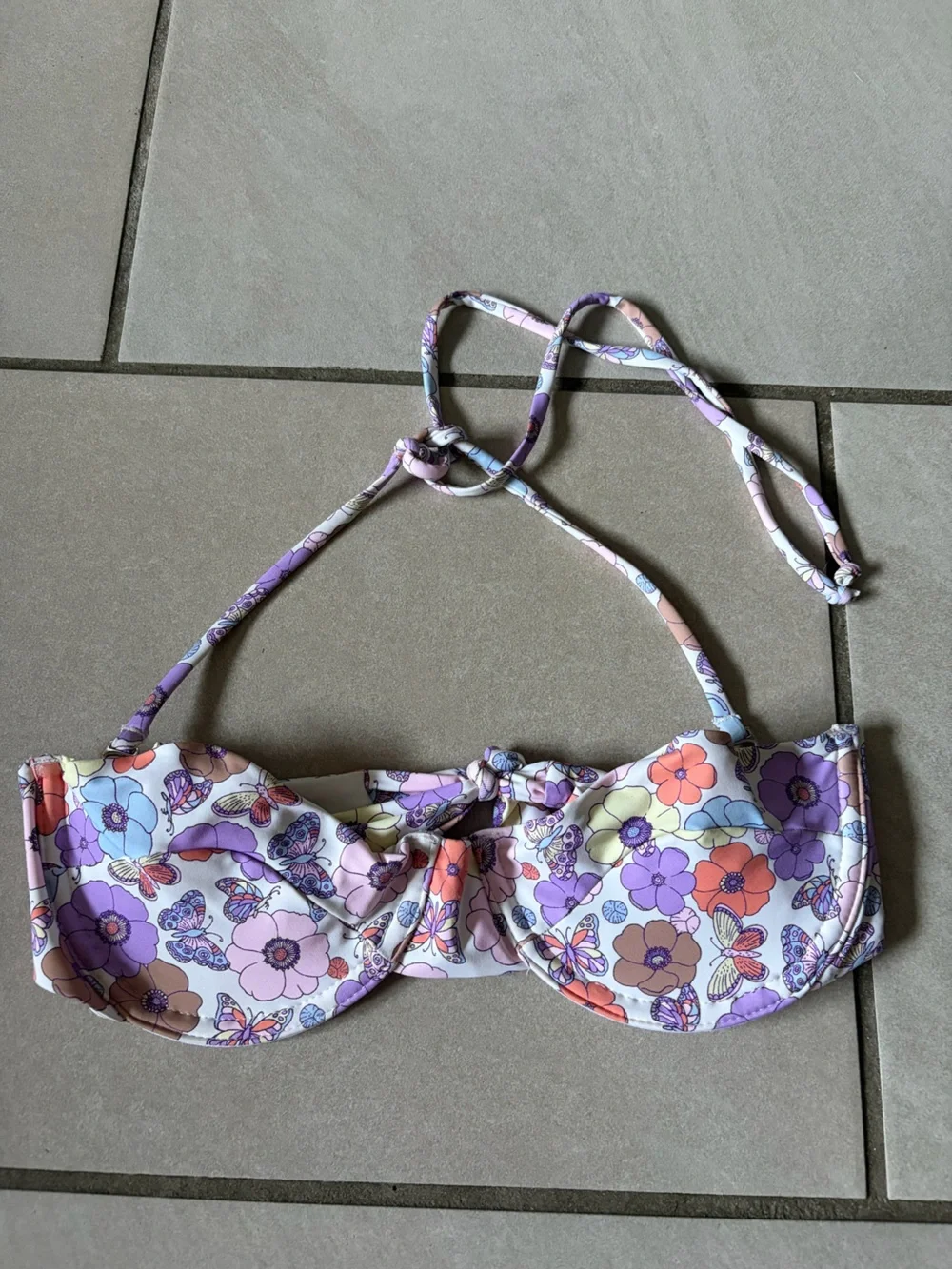 Frankie's Bikinis Floral Halter Bikini Top - Purple, Pink & Orange